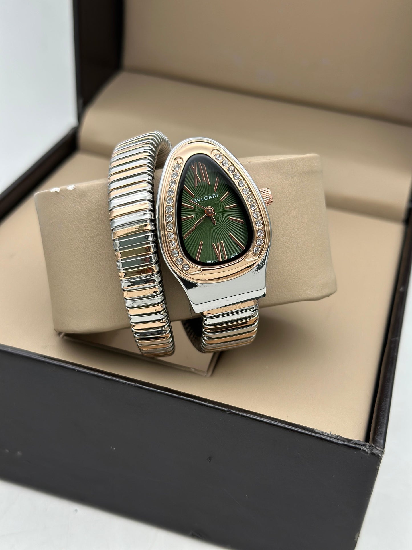 Bvlgari Serpenti Single Spiral Rosegold & Silver Green Dial