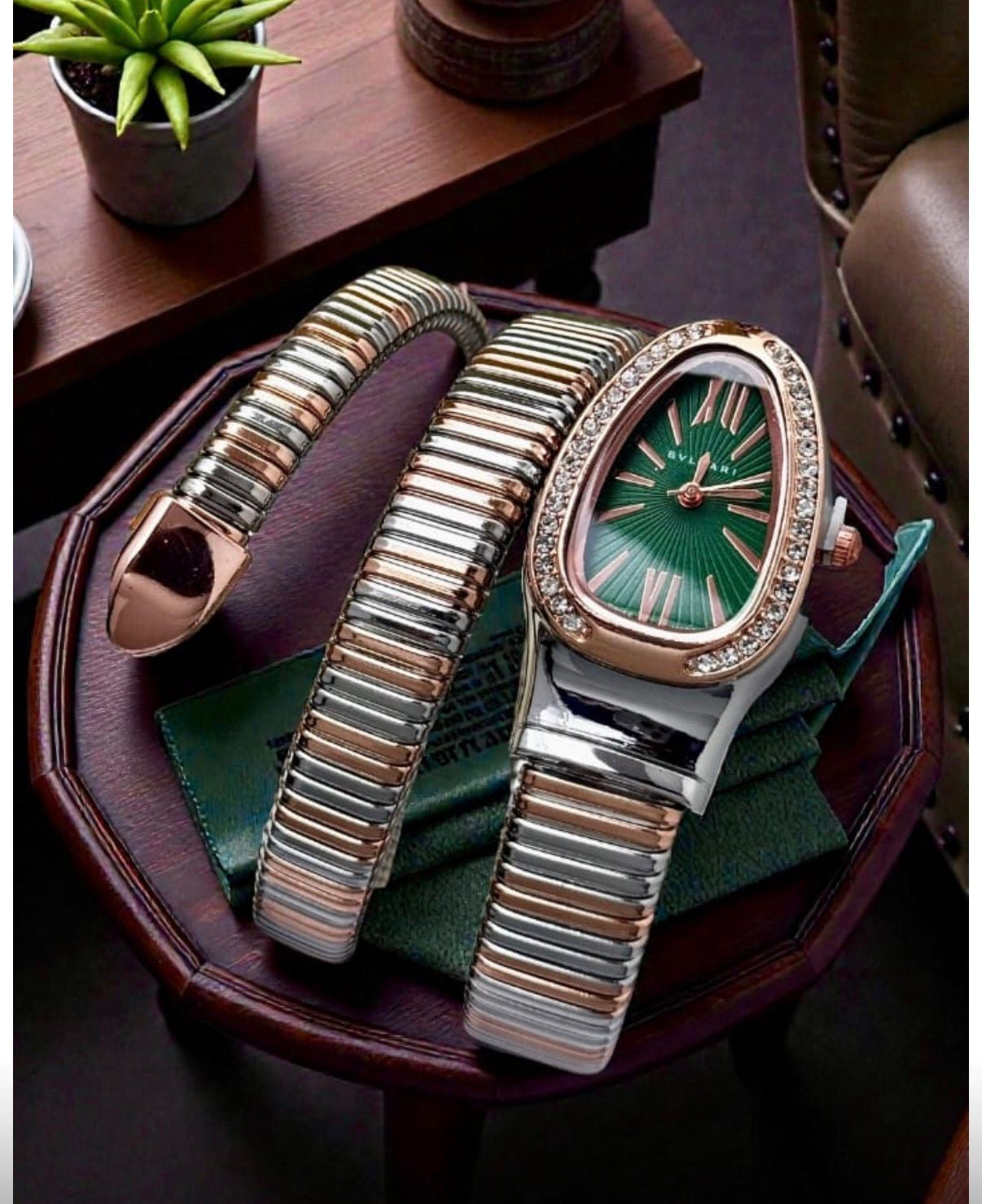 Bvlgari Serpenti Watch Rosegold Silver Green Dial