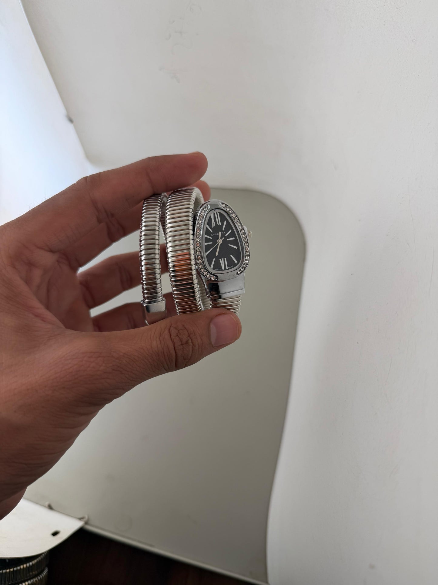 Bvlgari Serpenti Watch Silver Black Dial