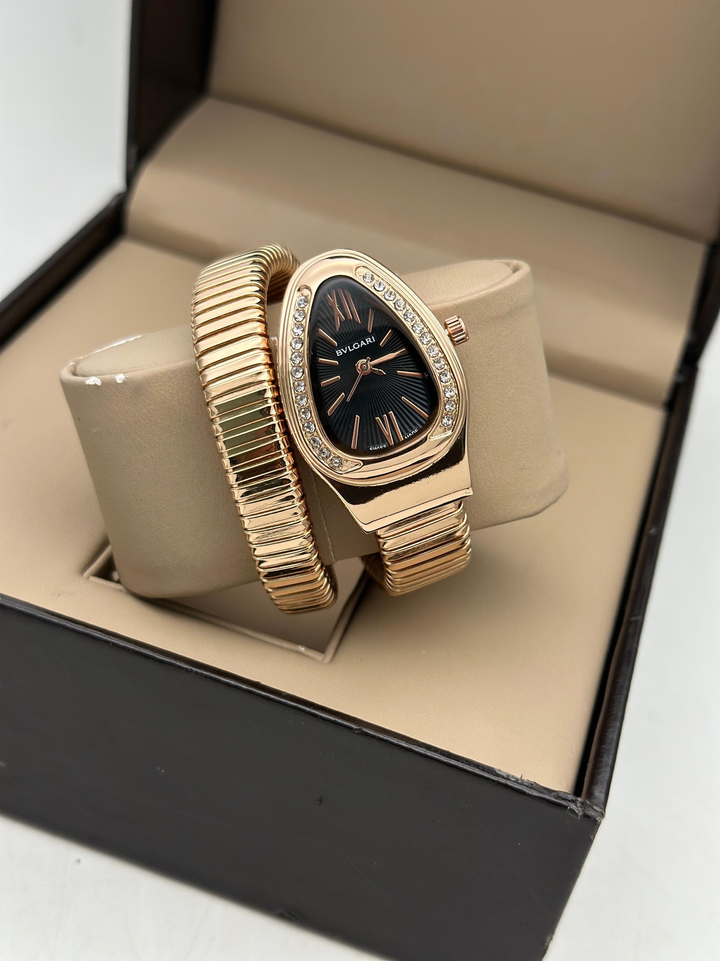 Bvlgari Serpenti Single Spiral Watch Rosegold Black Dial