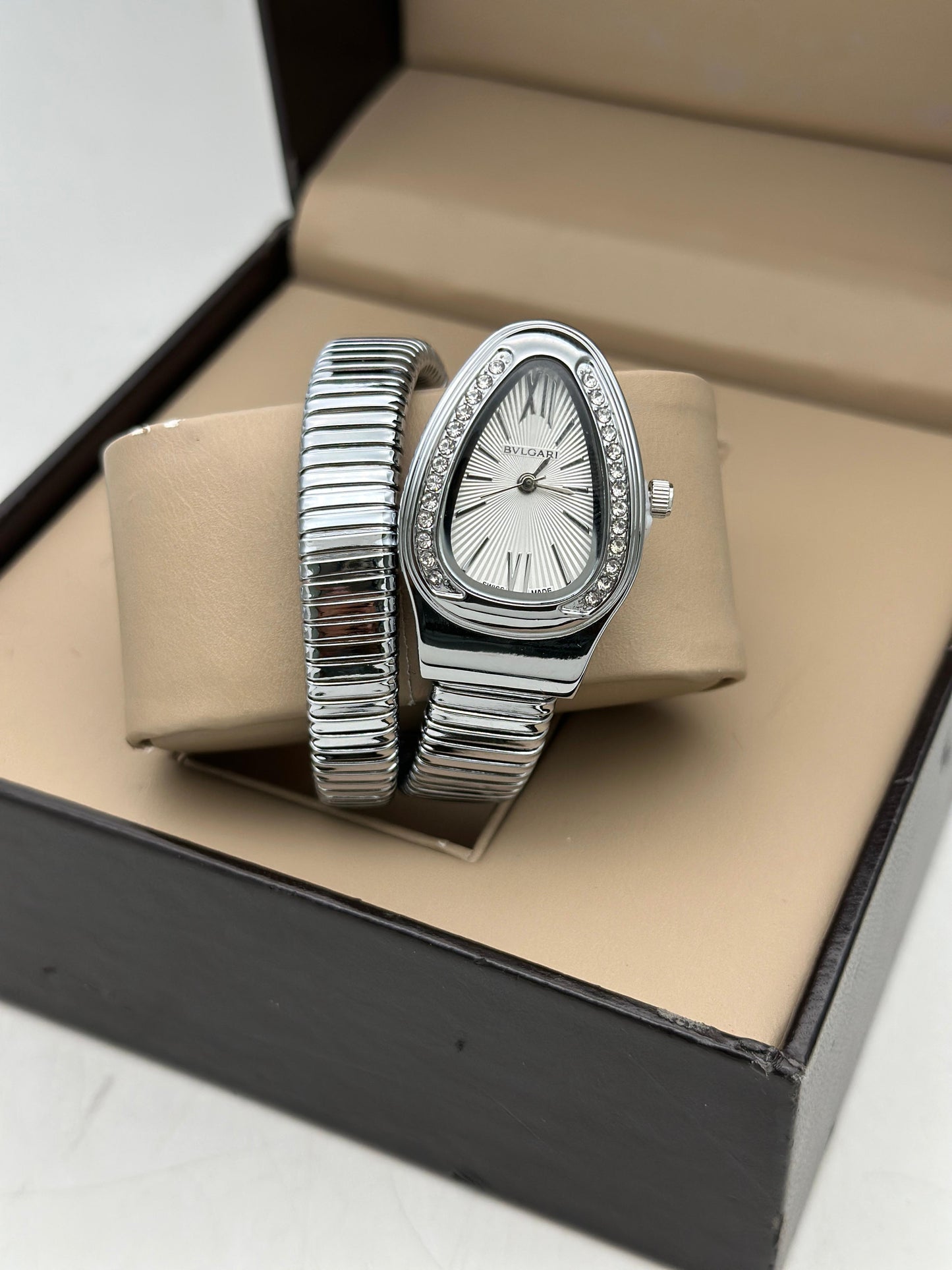 Bvlgari Serpenti Single Spiral Watch Silver White Dial