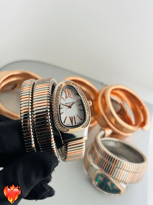 Bvlgari Serpenti Watch Rosegold Silver White Dial