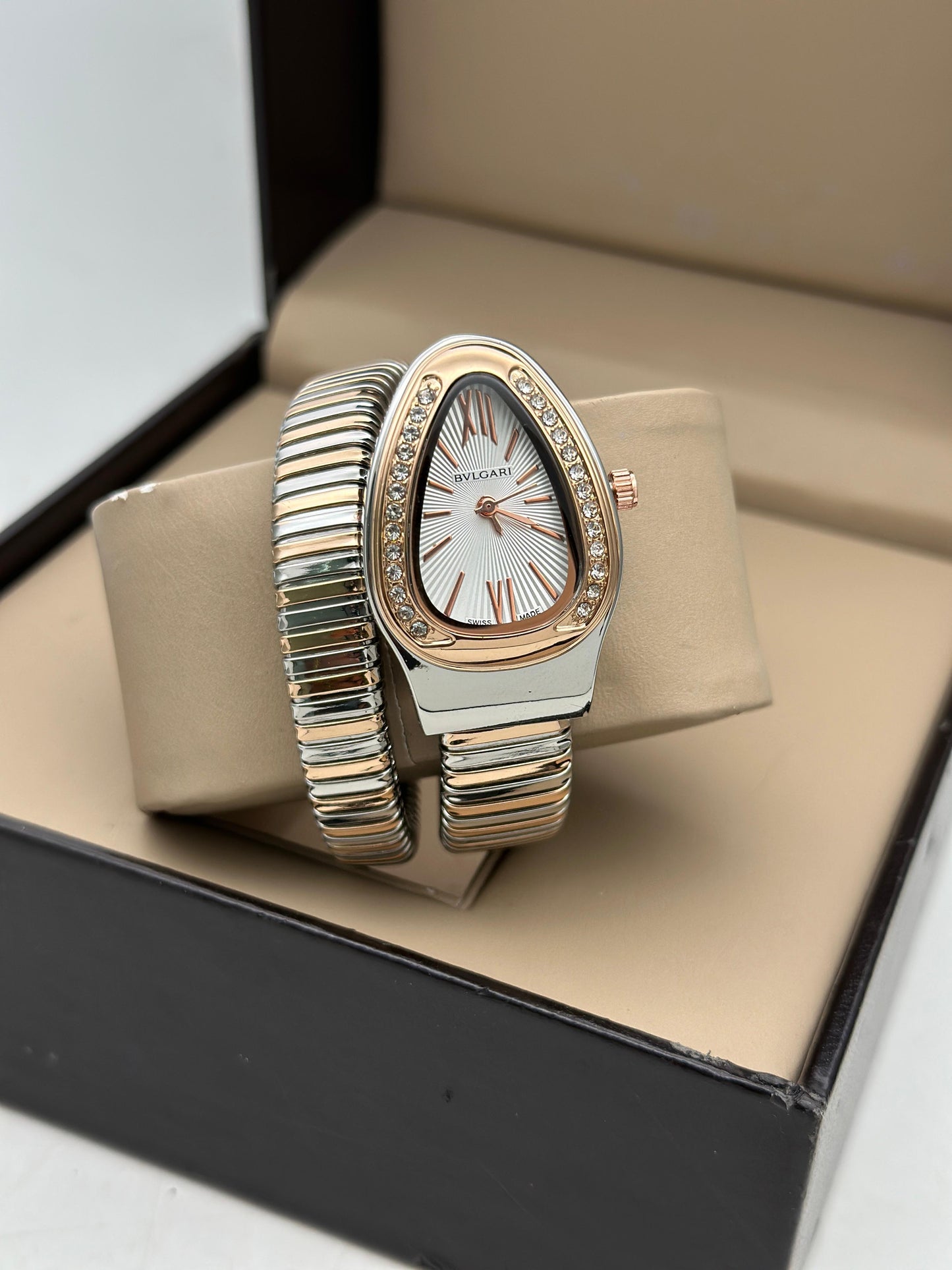 Bvlgari Serpenti Single Spiral Rosegold & Silver White Dial