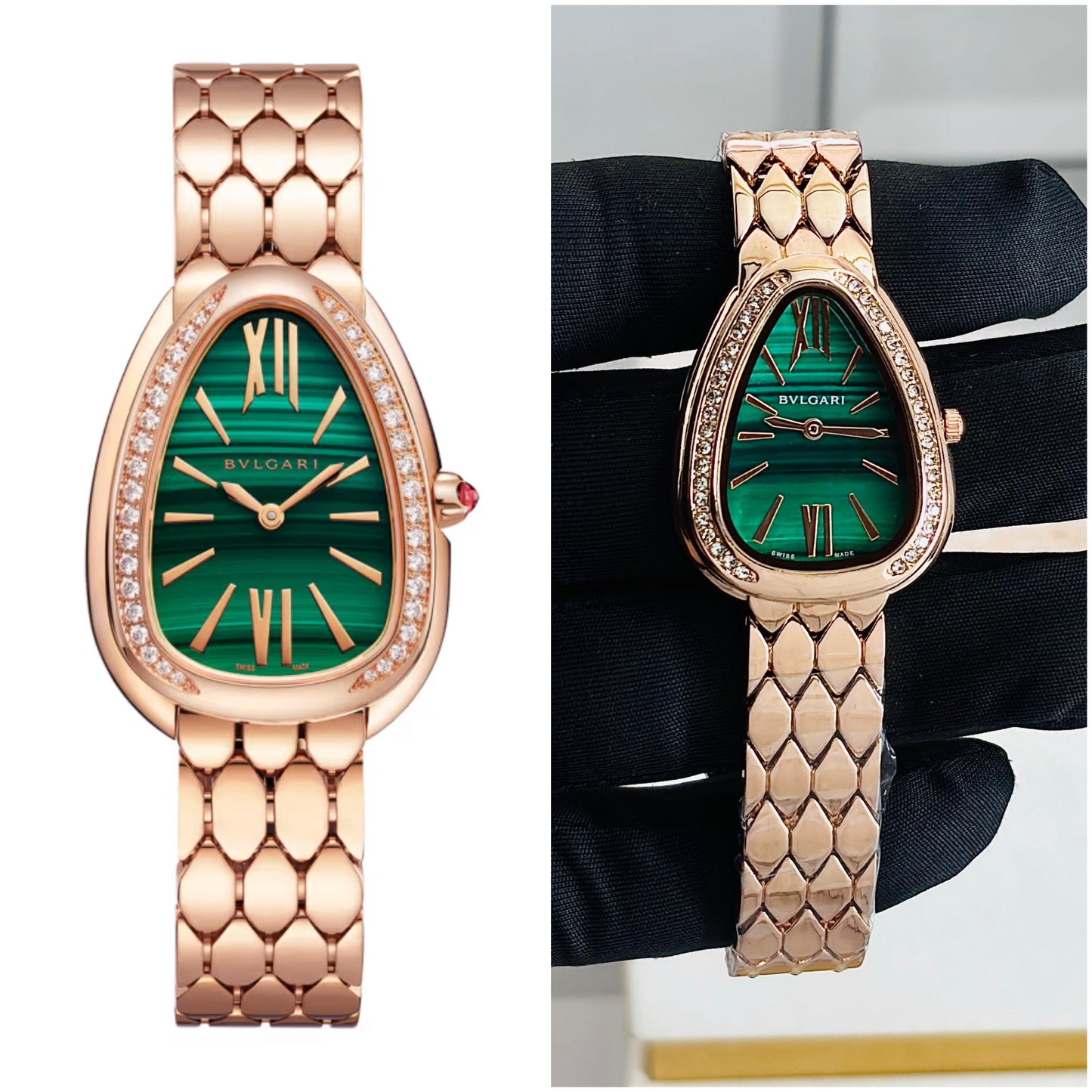 Bvlgari Bracelet Watch Rosegold Green Dial