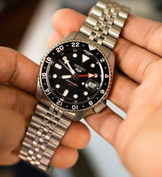 (Copy) Sko 5 GMT stainless steel white Dial black Bezel watch