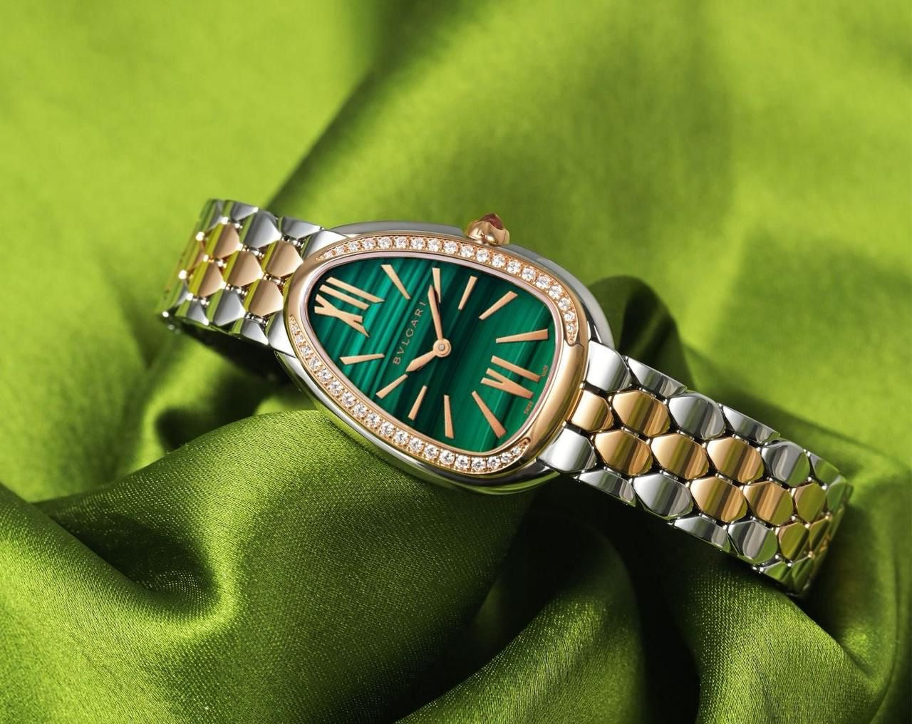 Bvlgari Bracelet Watch Rosegold Silver Green Dial