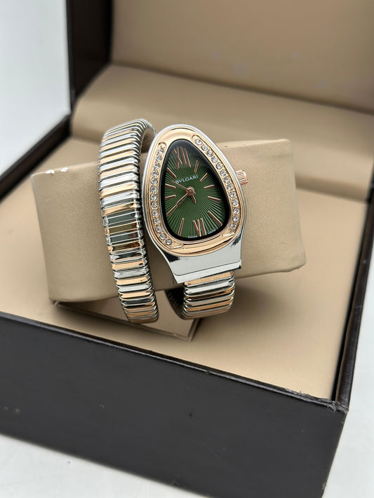 Bvlgari Serpenti Single Spiral Rosegold & Silver Green Dial