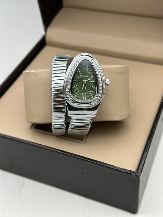 Bvlgari Serpenti Single Spiral Watch Silver Green Dial