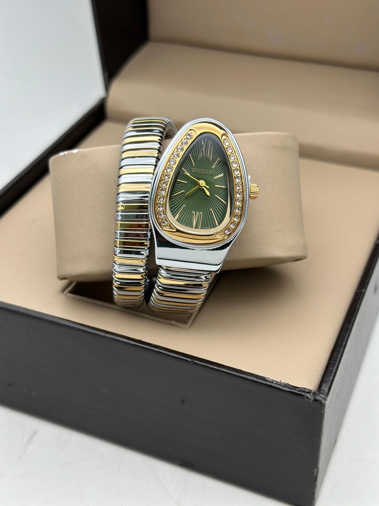 Bvlgari Serpenti Single Spiral Golden & Silver Green Dial