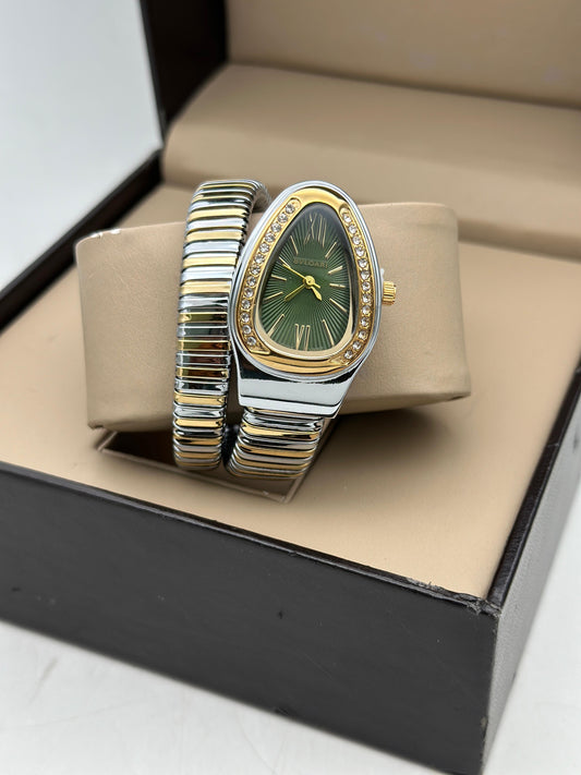 Bvlgari Serpenti Single Spiral Golden & Silver Green Dial