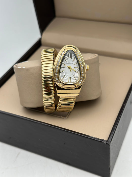 Bvlgari Serpenti Single Spiral Watch Golden White Dial