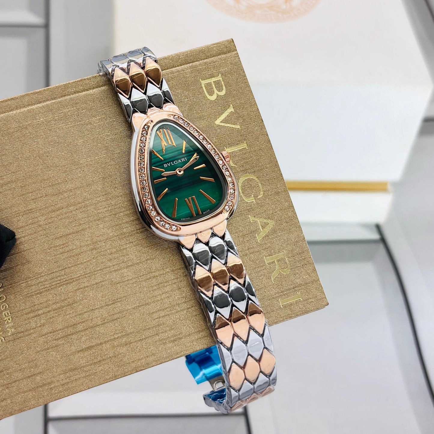 Bvlgari Bracelet Watch Rosegold Silver Green Dial