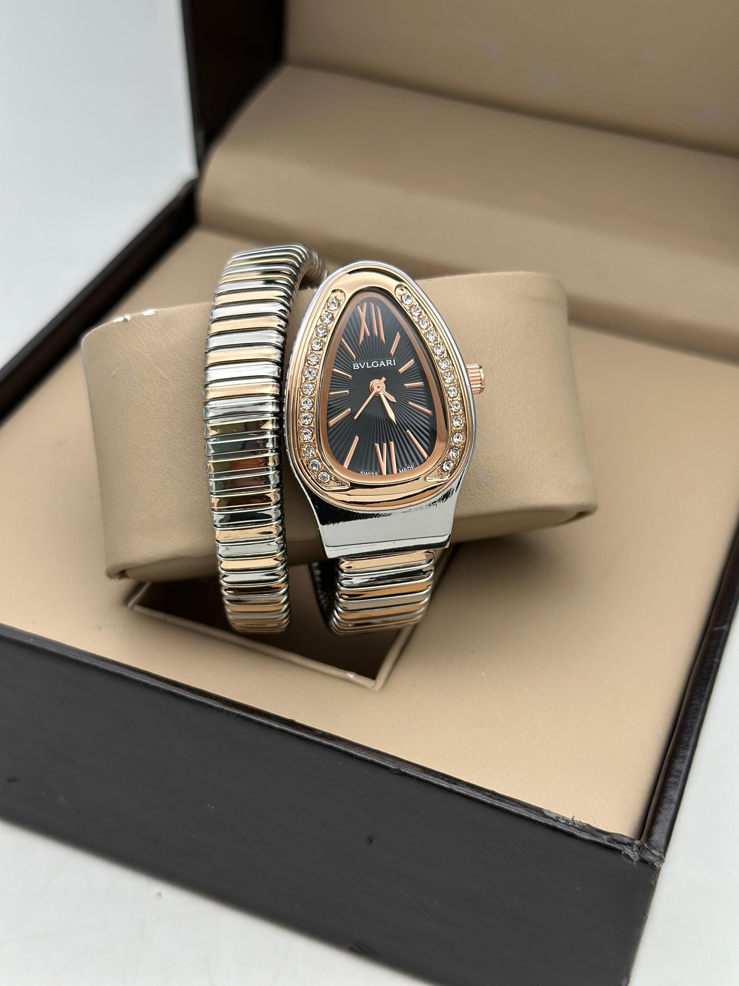 Bvlgari Serpenti Single Spiral Rosegold & Silver Black Dial