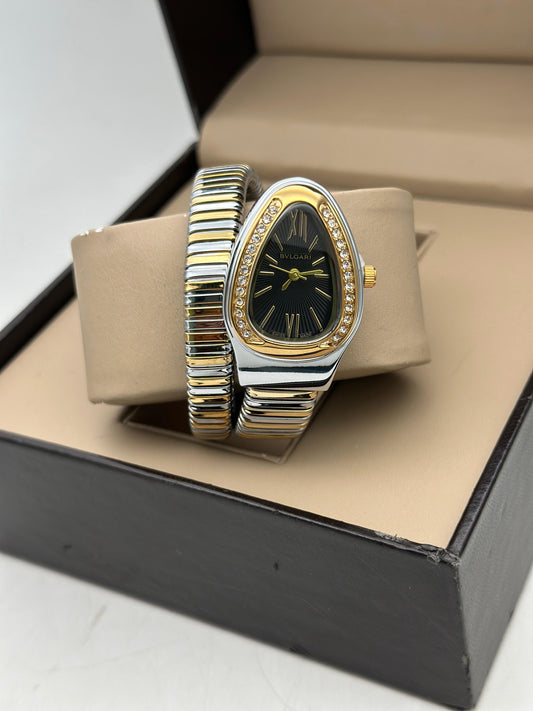 Bvlgari Serpenti Single Spiral Golden & Silver Black Dial