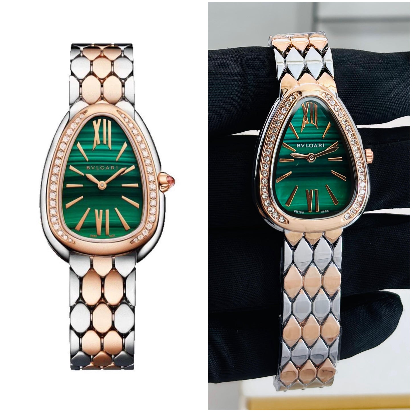 Bvlgari Bracelet Watch Rosegold Silver Green Dial