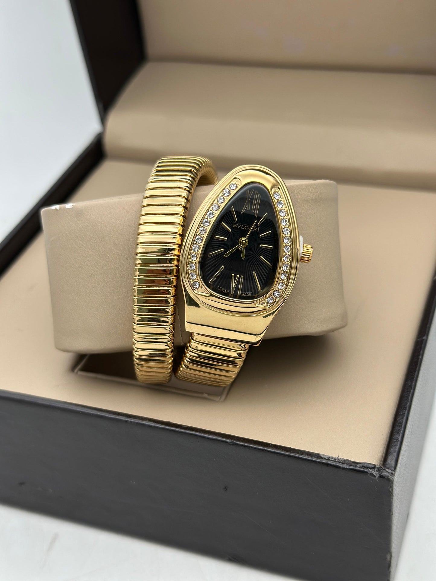Bvlgari Serpenti Single Spiral Watch Golden Black Dial