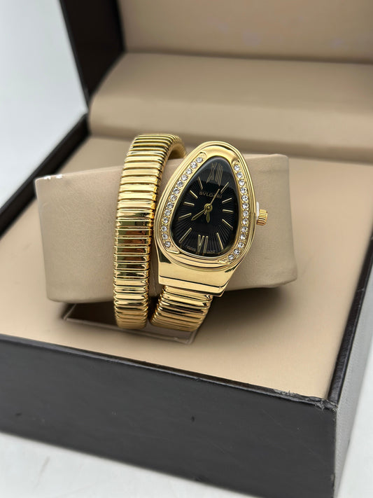 Bvlgari Serpenti Single Spiral Watch Golden Black Dial