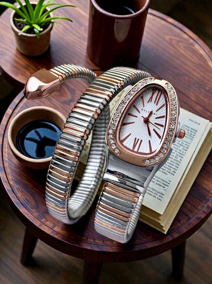 Bvlgari Serpenti Watch Rosegold Silver White Dial
