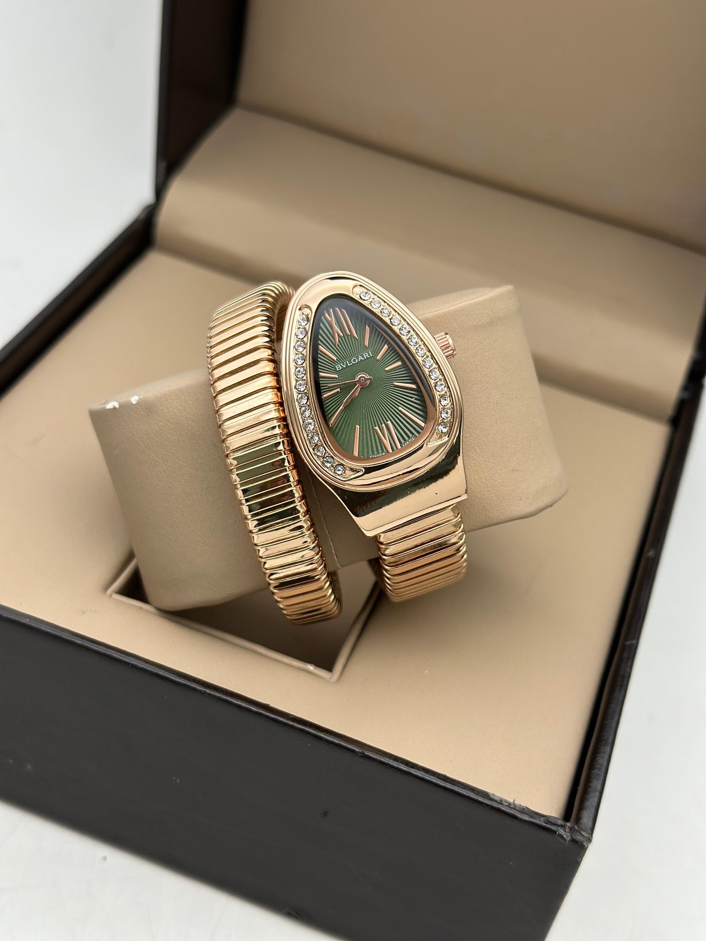 Bvlgari Serpenti Single Spiral Watch Rosegold Green Dial