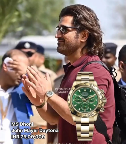 Rolex Daytona Gold Green MS Dhoni Metal Watch