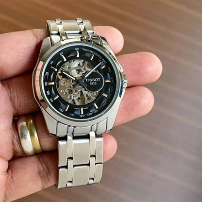 Tissot Silver Black Metal Automatic Watch A