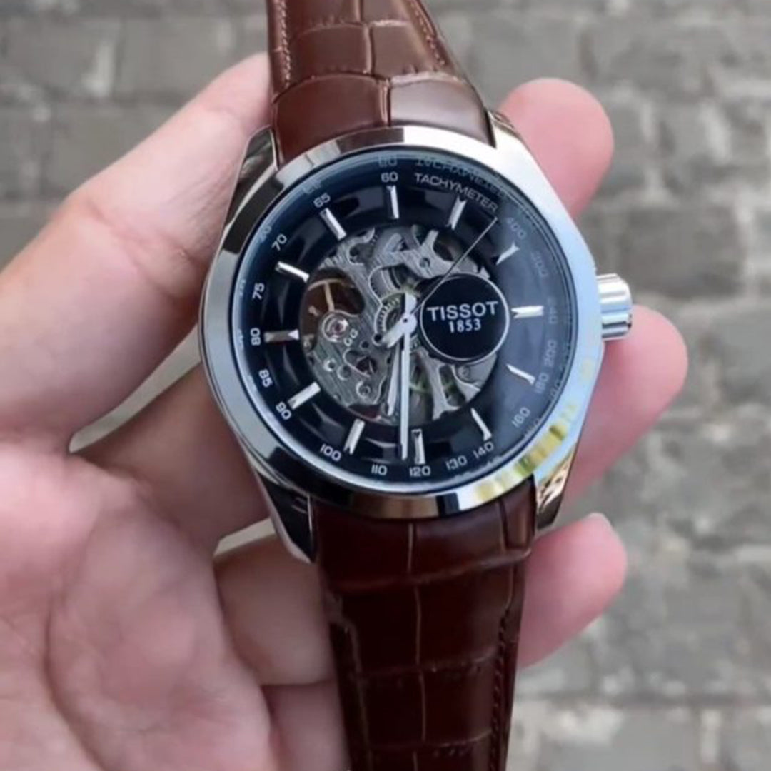 Tissot Silver Brown Automatic Leather Watch