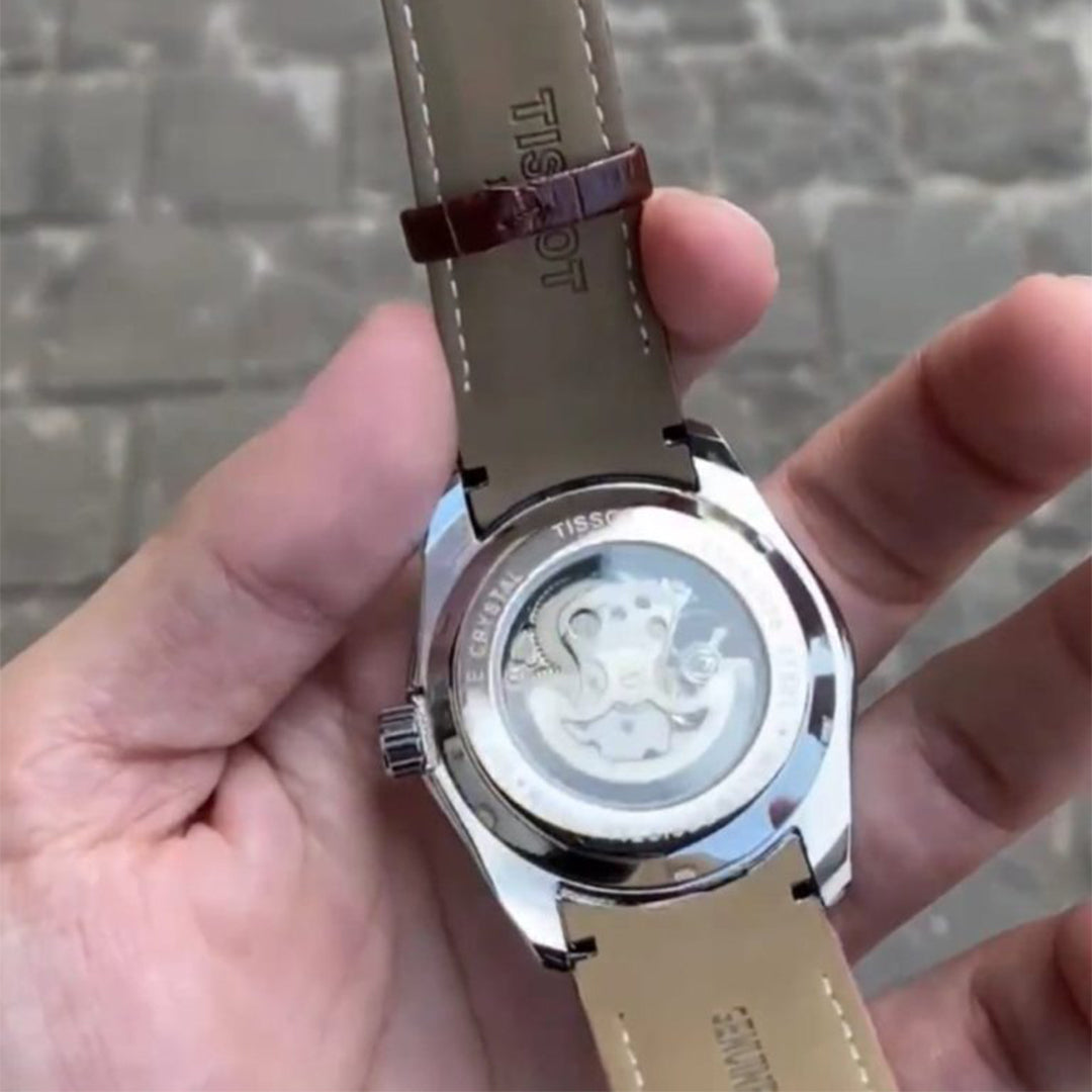 Tissot Silver Brown Automatic Leather Watch
