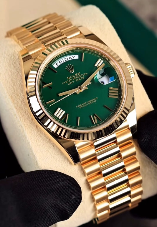 Day Date Gold With Green Dial Stainless Steel Watch