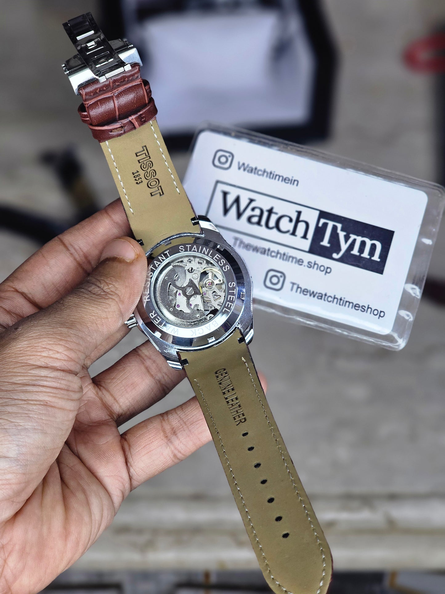 Tissot silver Leather Automatic watch B