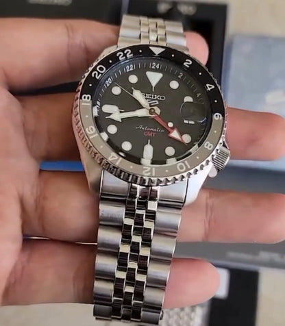 (Copy) Sko 5 GMT stainless steel white Dial black Bezel  watch