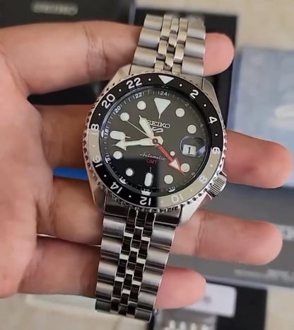 (Copy) Sko 5 GMT stainless steel white Dial black Bezel  watch