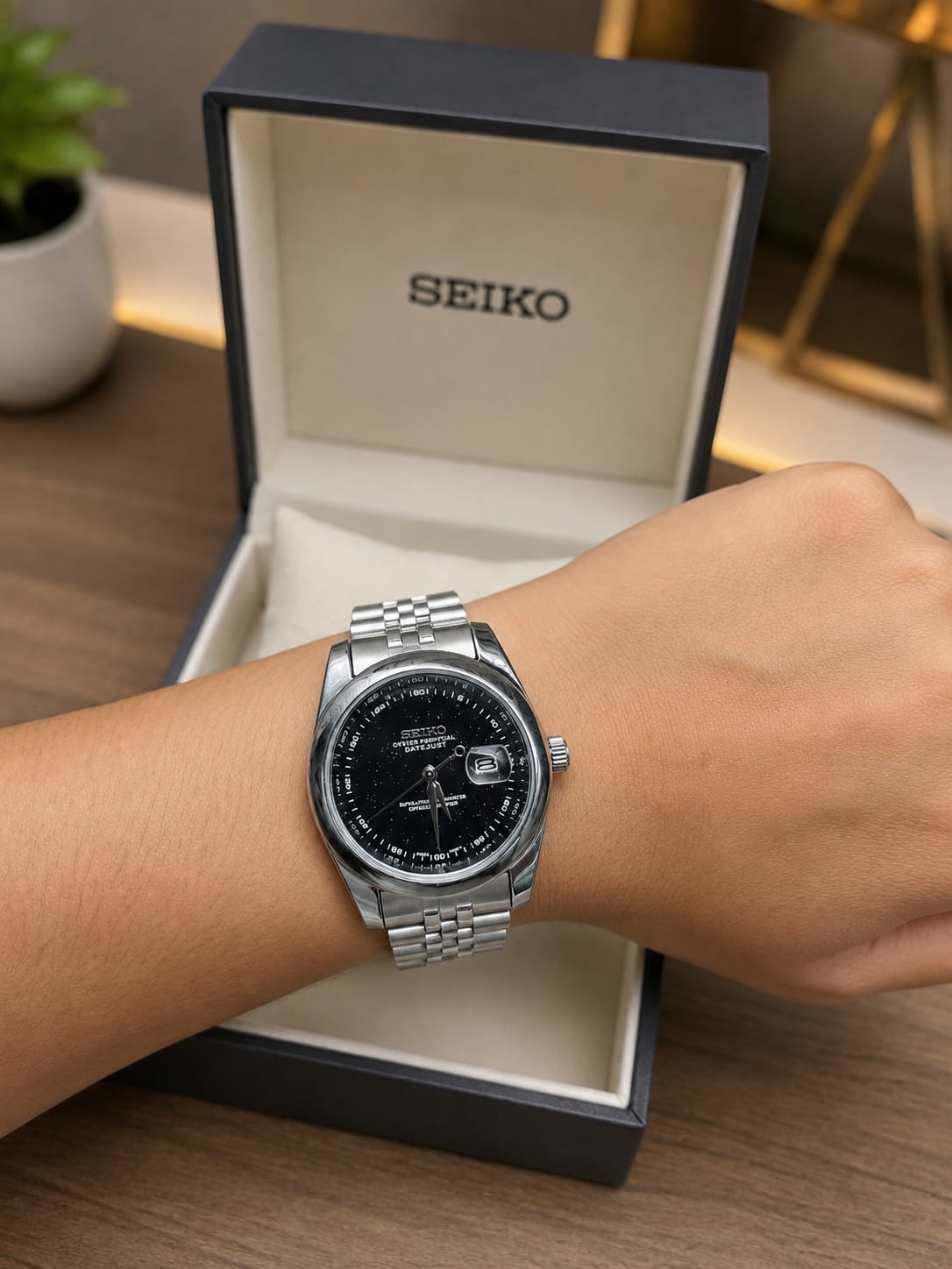 Seiko Datejust Mod Black Galaxy Dial Stainless steel Watch