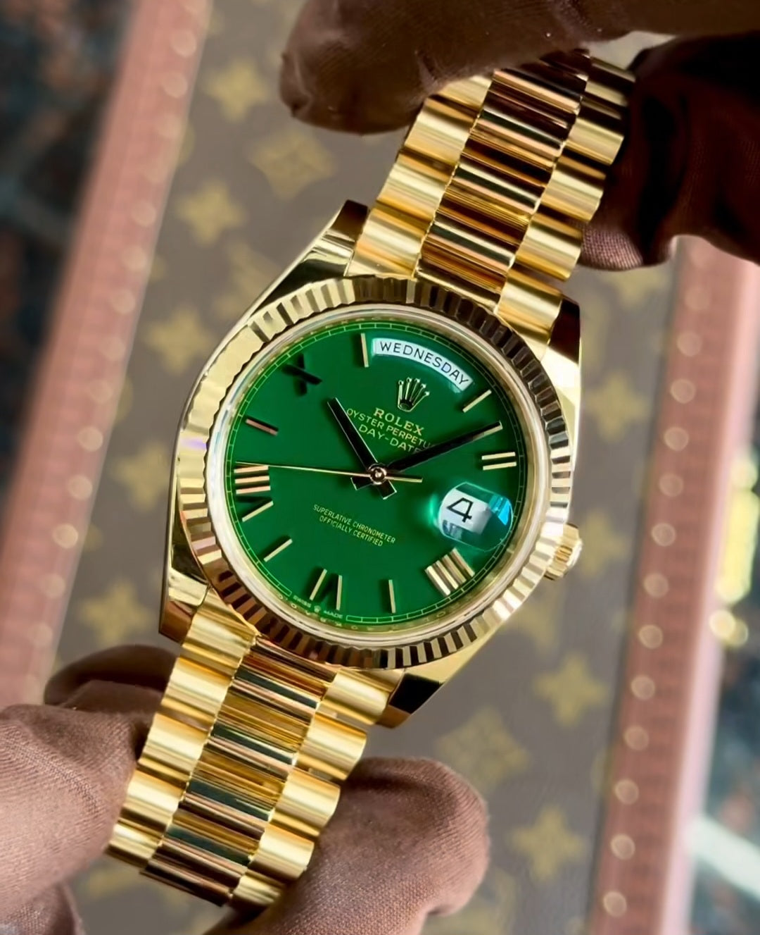 Day Date Gold With Green Dial Stainless Steel Watch