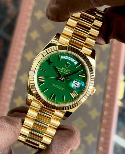 Day Date Gold With Green Dial Stainless Steel Watch