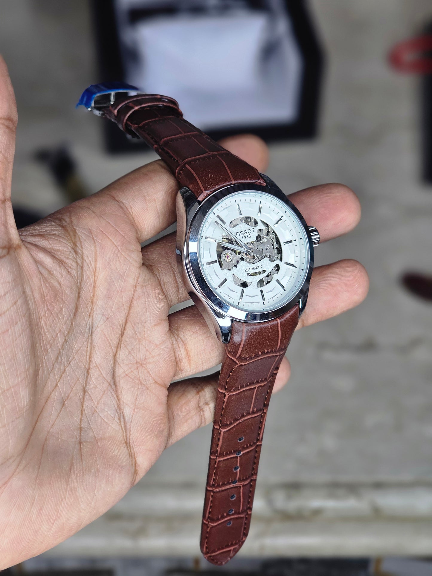 Tissot silver Leather Automatic watch B