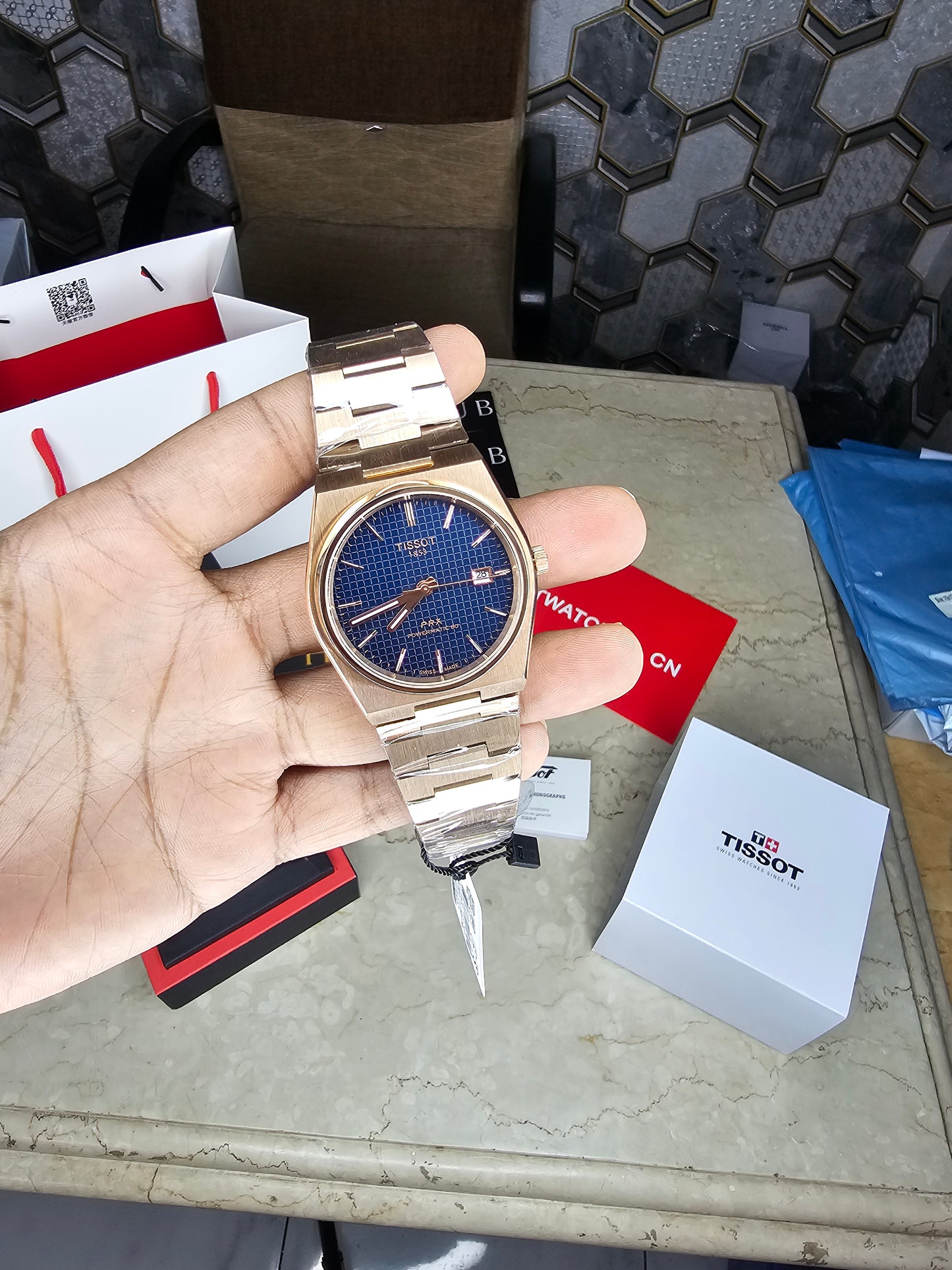 Tissot Prx Premium Stainless Steel Rosegold Blue Dial