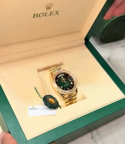 Day Date Gold With Green Dial Stainless Steel Watch