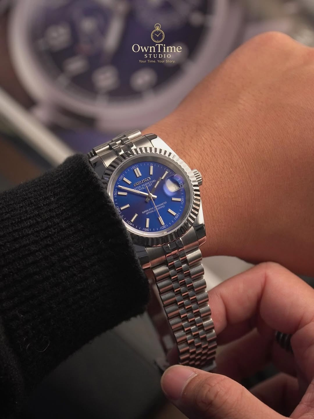 Seiko Datejust Mod Sunburst blue Stainless steel Watch
