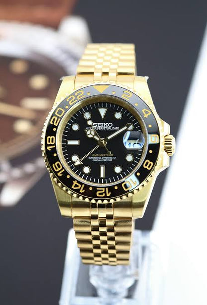 Seko GMT master 2 Gold stainless steel watch