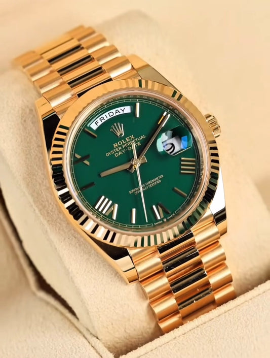 Day Date Gold With Green Dial Stainless Steel Watch