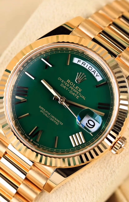 Day Date Gold With Green Dial Stainless Steel Watch