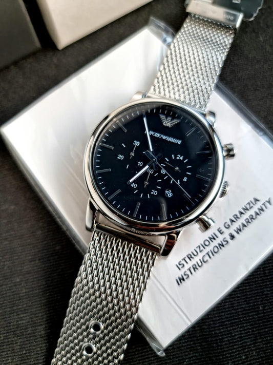 Armani Stainless Steel silver Chronograph Metal black dial watch